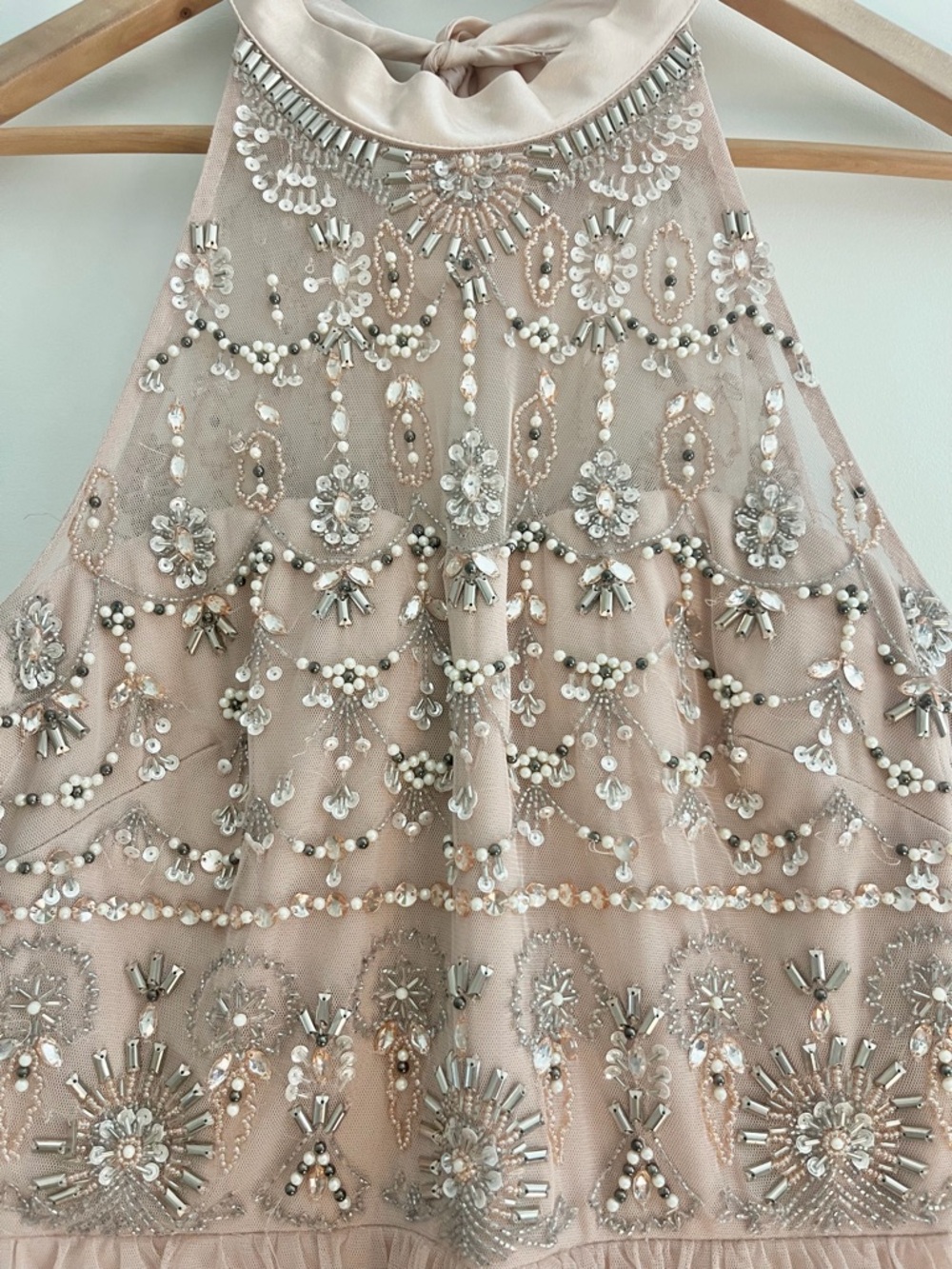 Adrianna Papell Blush Pink Tiered Tulle Skirt Beaded Bodice Ball Gown Dress Sz 6 - Picture 6 of 15